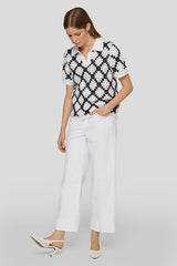 CROCHET LOOK GRAPHIC PATTERN POLO SHIRT
