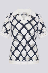 CROCHET LOOK GRAPHIC PATTERN POLO SHIRT
