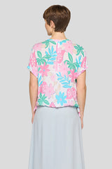 PASTEL TROPICAL FLORAL PRINT TIE-HEM T-SHIRT