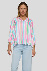 VERTICAL STRIPE TIE-NECK BLOUSE