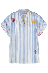 STRIPED EMBROIDERED SHORT SLEEVE BLOUSE