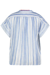 STRIPED EMBROIDERED SHORT SLEEVE BLOUSE
