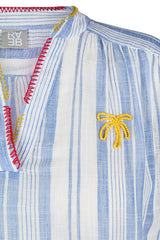 STRIPED EMBROIDERED SHORT SLEEVE BLOUSE