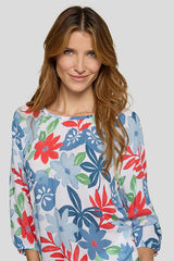 TROPICAL FLORAL PRINT SHORT SLEEVE BLOUSE
