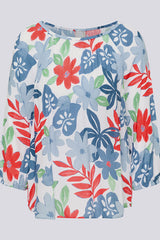 TROPICAL FLORAL PRINT SHORT SLEEVE BLOUSE