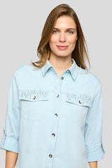LIGHT WASH DENIM BUTTON-UP SHIRT