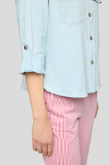 LIGHT WASH DENIM BUTTON-UP SHIRT