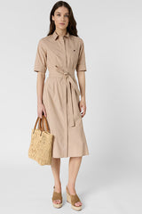 RANA CAMEL LONG COTTON SHIRT DRESS