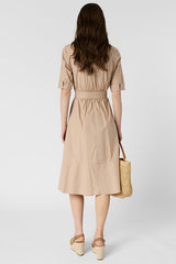 RANA CAMEL LONG COTTON SHIRT DRESS