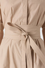 RANA CAMEL LONG COTTON SHIRT DRESS
