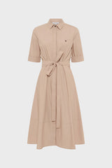 RANA CAMEL LONG COTTON SHIRT DRESS
