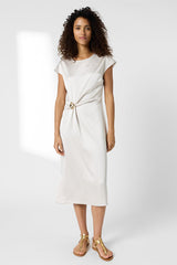 RIALYA ECRU DRAPED DRESS