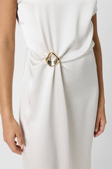 RIALYA ECRU DRAPED DRESS