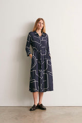 REDACTION NAVY LONG PRINTED DRESS
