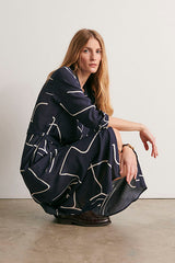 REDACTION NAVY LONG PRINTED DRESS
