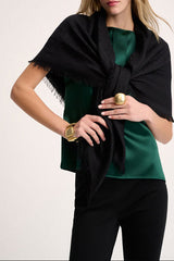 ROMANZO H BLACK WOOL SILK-BLEND SCARF