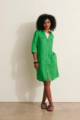 ROSELINE11 GREEN LINEN DRESS