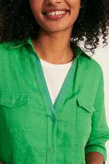 ROSELINE11 GREEN LINEN DRESS