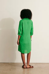 ROSELINE11 GREEN LINEN DRESS
