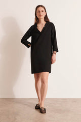ROUGETTE12 CLASSIC BLACK 3/4 SLEEVES V-NECK SHIFT DRESS
