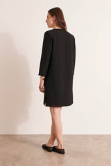 ROUGETTE12 CLASSIC BLACK 3/4 SLEEVES V-NECK SHIFT DRESS