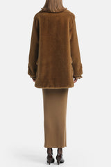 SARACENA BROWN FAUX FUR PEACOAT