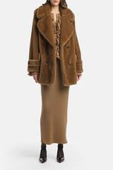 SARACENA BROWN FAUX FUR PEACOAT