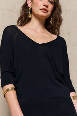 ENOLA BLACK SHORT-SLEEVED SWEATER