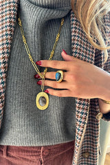 CEDRE GREY MOTHER-OF-PEARL OVAL LONG NECKLACE