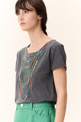 TORO NECKLACE PRINT CARBONE T-SHIRT