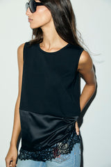 BAIA TWO-MATERIAL COTTON LACE TOP