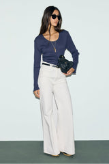 BONA INDIGO COTTON MODAL LACE TSHIRT