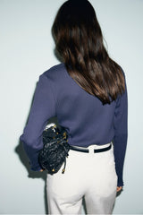 BONA INDIGO COTTON MODAL LACE TSHIRT