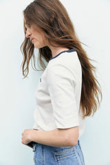 BESS NIGHT BLUE CONTRASTING COTTON TSHIRT