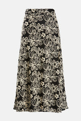 TENENTE BLACK FLORAL EMBROIDERY SKIRT