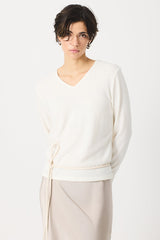 ECRU BEDAZZLED V-NECK T-SHIRT