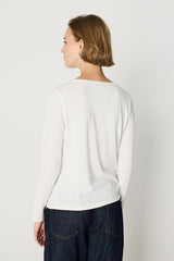 ECRU BEDAZZLED BOATNECK T-SHIRT