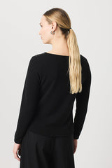BLACK BEDAZZLED BOATNECK T-SHIRT