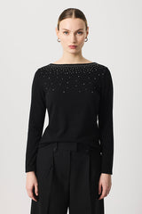 BLACK BEDAZZLED BOATNECK T-SHIRT