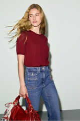 REINE RED FINE WOOL SHORT-SLEEVED SWEATER