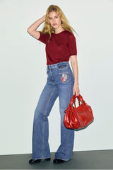 REINE RED FINE WOOL SHORT-SLEEVED SWEATER