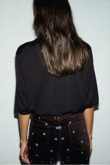 REINE BROWN SHORT SLEEVE FINE WOOL SWEATER
