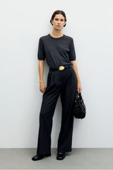 REINE CHARCOAL SHORT SLEEVE FINE WOOL SWEATER