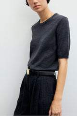 REINE CHARCOAL SHORT SLEEVE FINE WOOL SWEATER