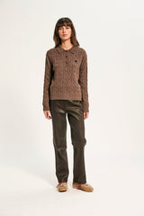 ROSANNE CABLE-KNIT POLO SWEATER