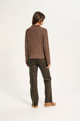 ROSANNE CABLE-KNIT POLO SWEATER