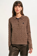 ROSANNE CABLE-KNIT POLO SWEATER