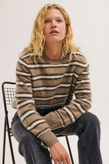 RUNA GREEN BRUSHED WOOL STRIPED SWEATER