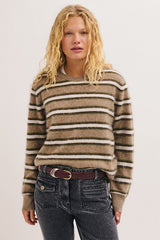 RUNA GREEN BRUSHED WOOL STRIPED SWEATER