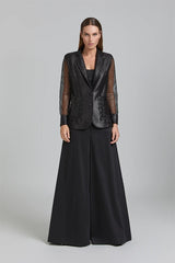BLACK WIDE-LEG TAILORED TROUSERS